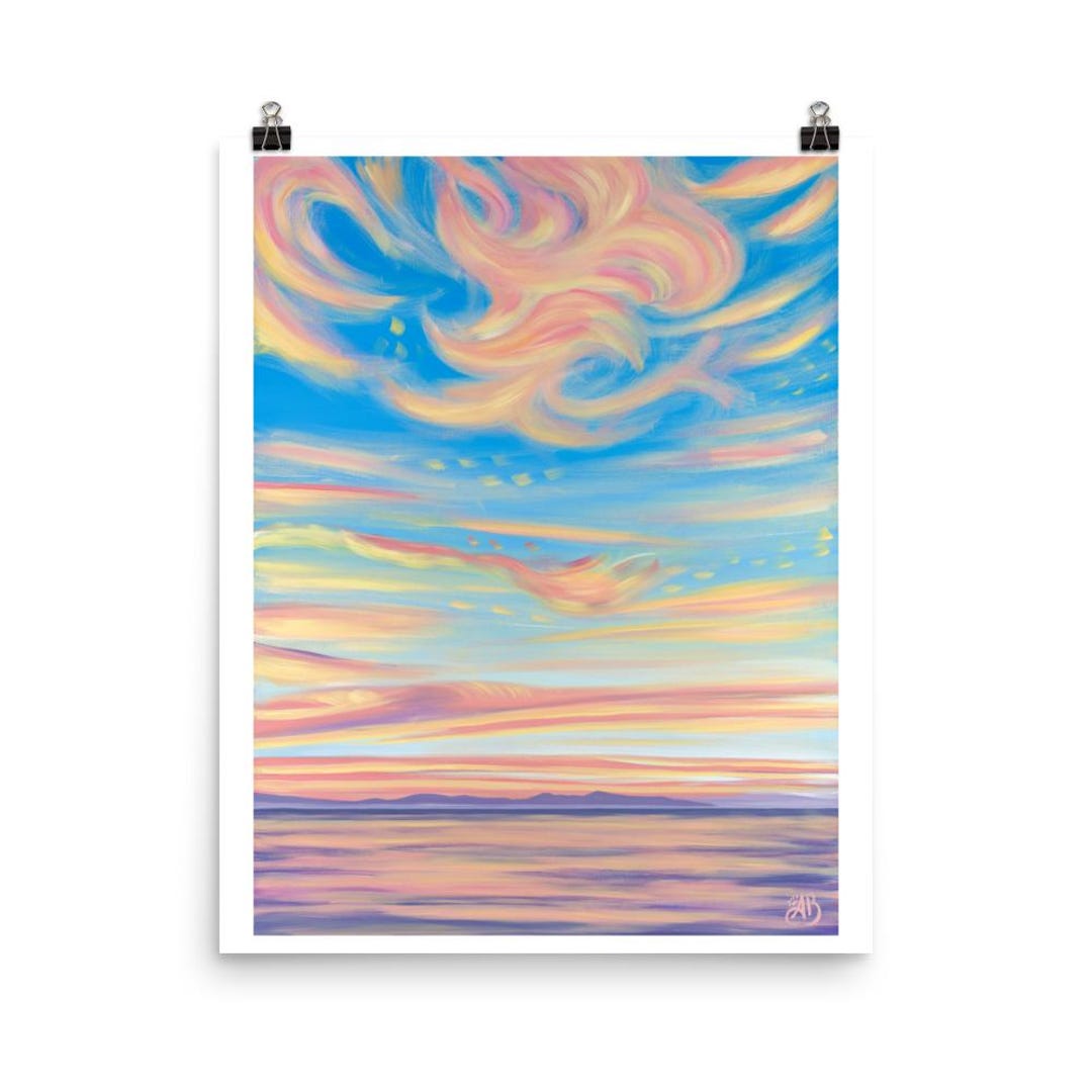 Sunset on the Bay Art Print | Ocean Sunset Painting | Beach Sunrise Art ...
