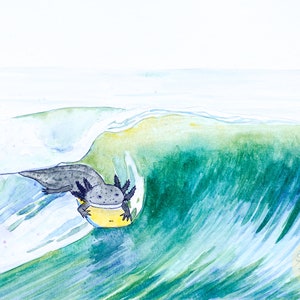 Surfing Axolotl Art Print