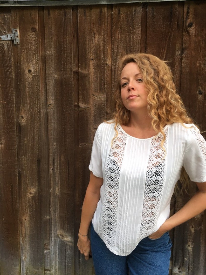 White Crochet Lace Blouse cotton and rayon