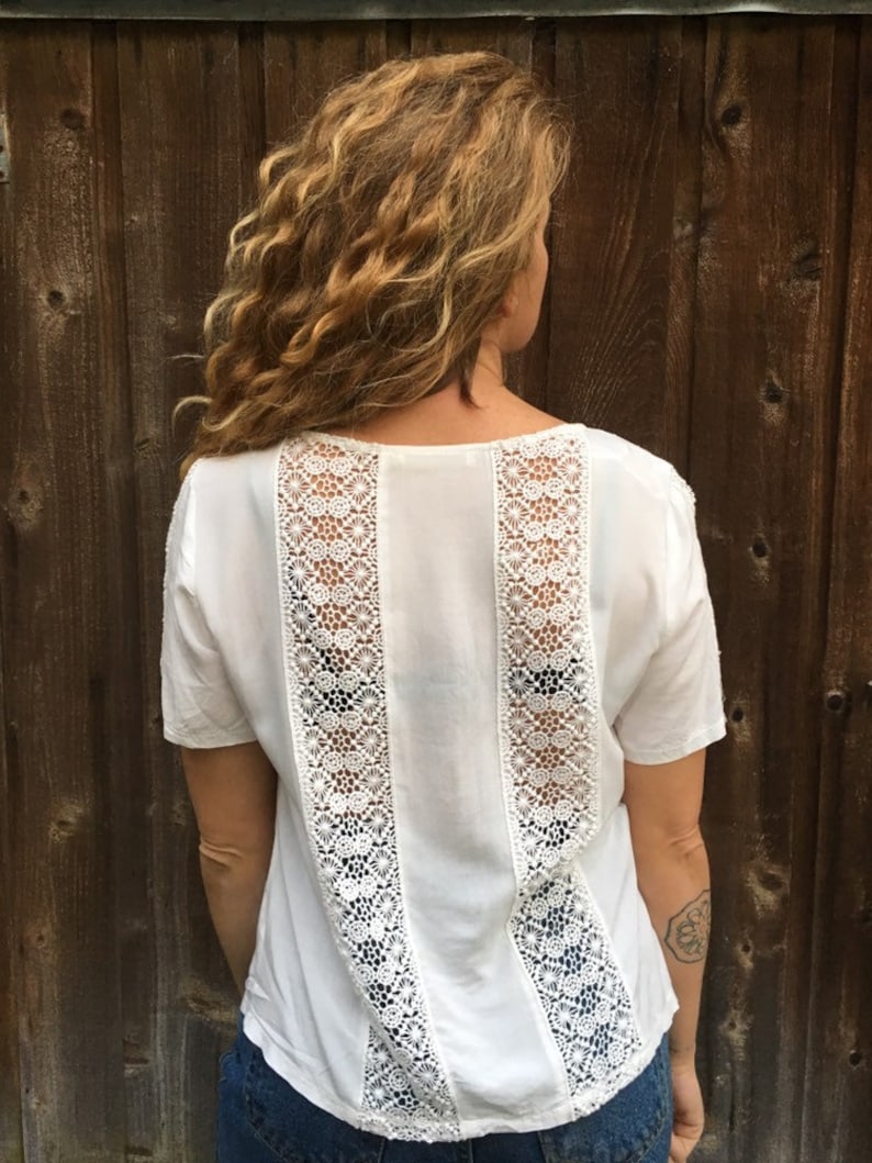 White Crochet Lace Blouse cotton and rayon