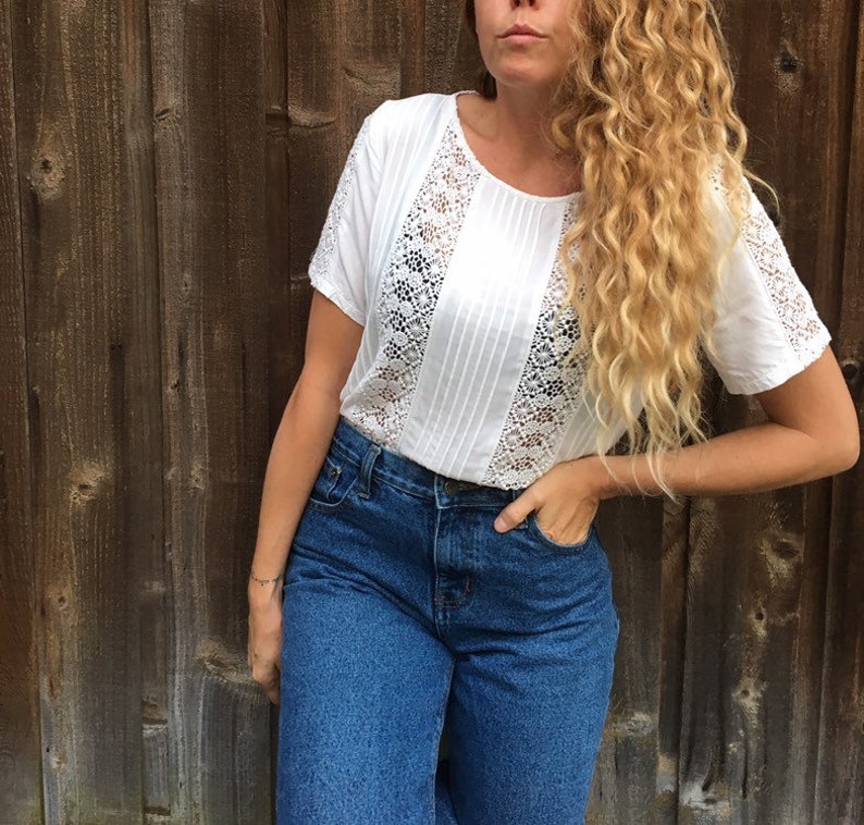 White Crochet Lace Blouse cotton and rayon