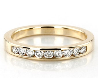 9 Stone Channel Set Brilliant Round Diamond Classic Wedding Band - Anniversary Ring -14K Gold, 18K Gold, Platinum  (1/4 ct. t.w.)