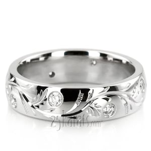 Chic Diamond Floral Engraved Handmade Wedding Band