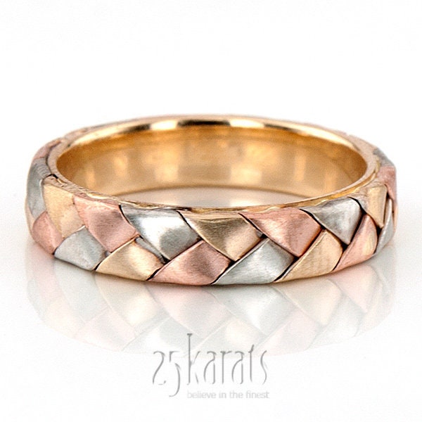 Tri-Tone Hand Woven Braided Wedding Band