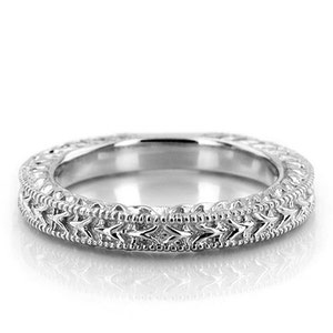 Hand Engraved Vintage Gold Wedding Ring with Filigree, Antique Custom Anniversary Ring, Bridal Matching Band, Art Deco, Art Nouveau