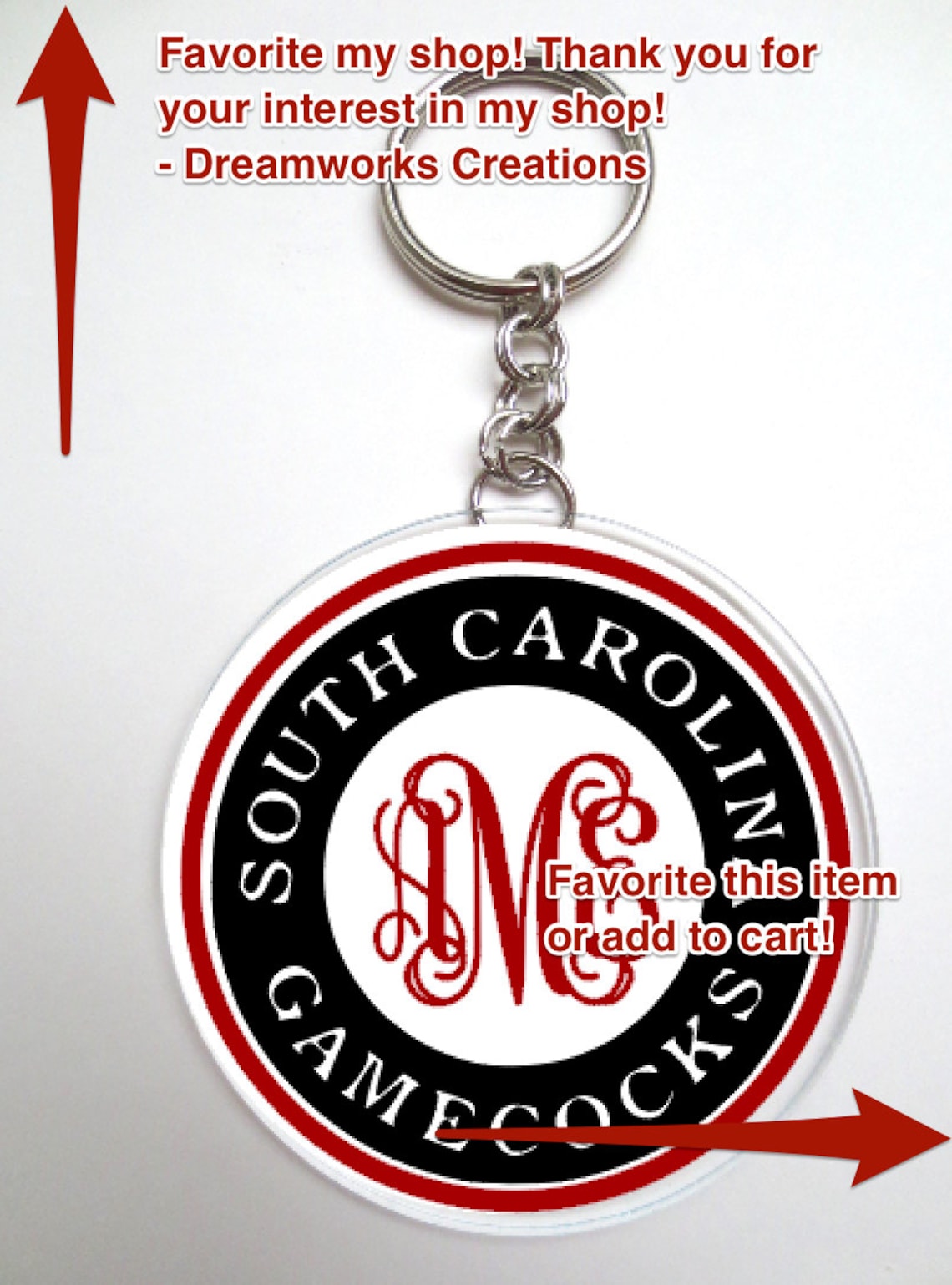 South Carolina Gamecocks Football Monogram Keychain Custom Etsy