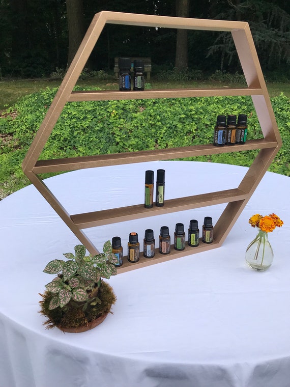 Large Wooden Hexagon Shelf Essential Oil Storage Nail Image 0