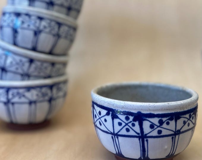 Handmade Ceramic Cereal Bowl | Blue line design