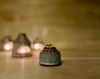 Sweet handmade pottery house matchstick holder and striker, perfect for the winter season and Solstice celebrations