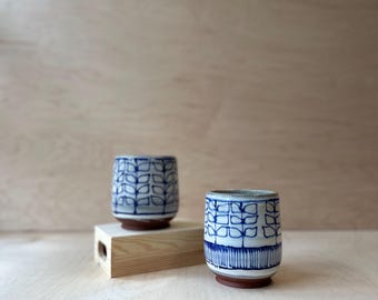 Unique Handmade Ceramic tumbler| 12oz, blue and white, simplistic design