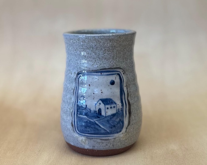 Unique Handmade Ceramic tumbler| 16oz, blue and white, simplistic design