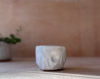Handmade ceramic 6 ounce tumbler, speckled white glaze with a  white interior glaze