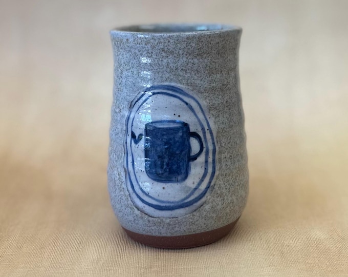 Unique Handmade Ceramic tumbler| 16oz, blue and white, simplistic design