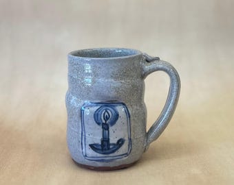 Unique Handmade Ceramic Mug | 12 oz, blue and white, simplistic design