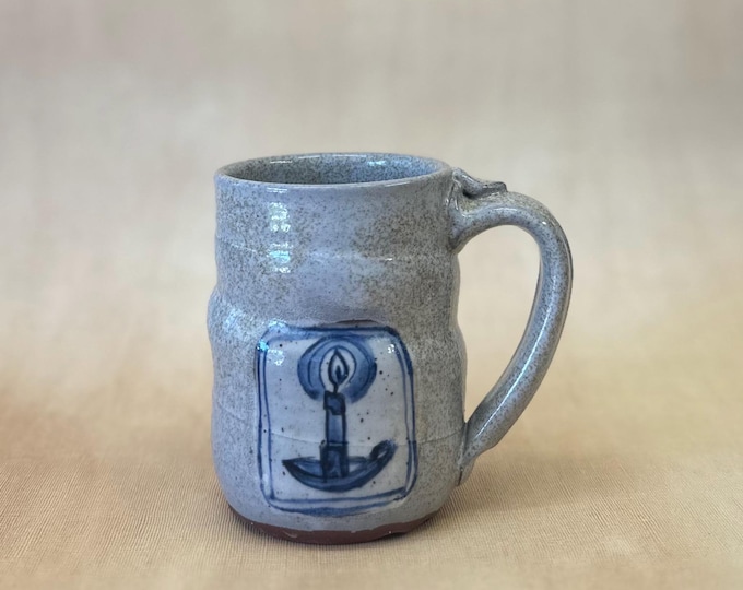 Unique Handmade Ceramic Mug | 12 oz, blue and white, simplistic design