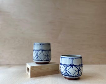Unique Handmade Ceramic tumbler| 12oz, blue and white, simplistic design