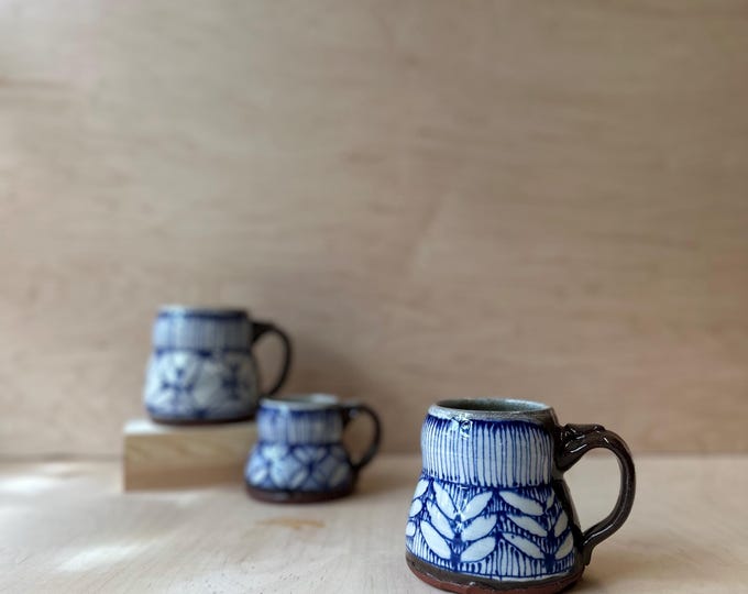 Unique Handmade Ceramic Mug | 16oz, blue and white, simplistic design