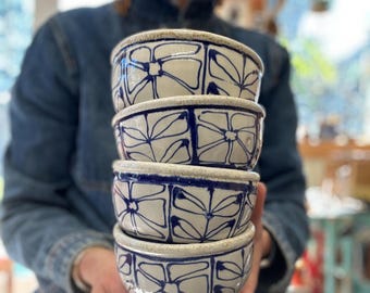 Handmade Ceramic Cereal Bowl | Blue line design