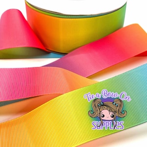 Rainbow Vertical Ombre Ribbon | 3/8&quot; or 1.5&quot; USDR Double-Sided Grosgrain Ribbon | Ribbon for Hairbows or Crafts | Color Fade Ribbon