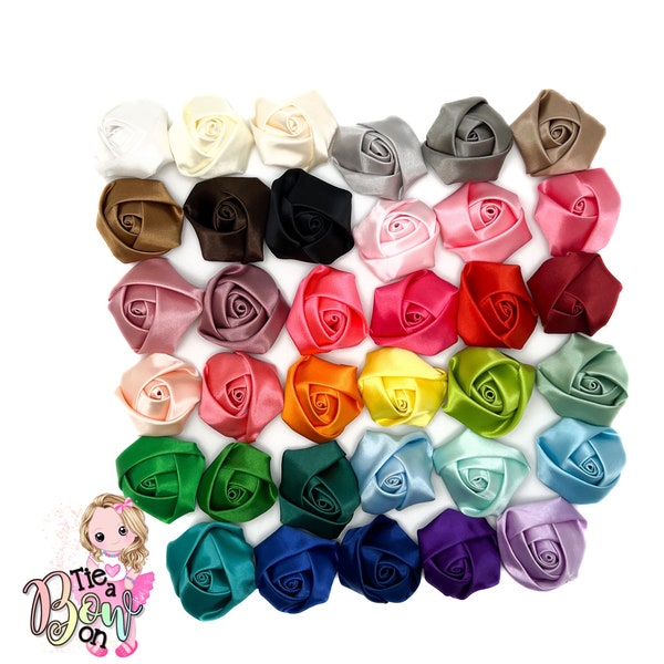 1.5" Small Satin Rolled Ribbon Roses DIY Craft Flowers, Rolled Flowers for Crafts, You Choose Colors