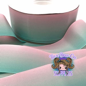 Pink to Aqua Ombre Ribbon | 3/8&quot; or 1.5&quot; USDR Single-Sided Grosgrain Ribbon | Ribbon for Hairbows and Crafts | Spring Ribbon