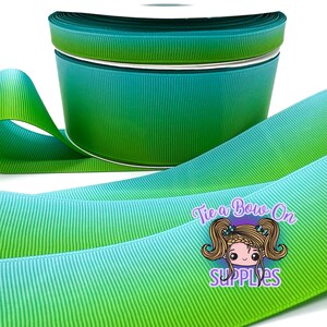 Blue green Ombre USDR Double-Sided Grosgrain Ribbon | 3/8" or 1.5" Single-Sided Designer Grosgrain Ribbon | You Choose from 1, 3 or 5 yards