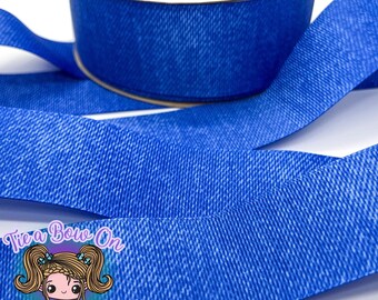 Denim Look Ribbon | 1.5" USDR Double-Sided Grosgrain Ribbon | Ribbon for Hairbows or Crafts | Faux Look Denim