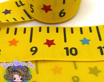 Yellow Ruler Ribbon | 1.5" USDR Single-Sided Yellow Ruler Grosgrain Ribbon | School Themed Ribbon | Back To School | School Supplies Ribbon