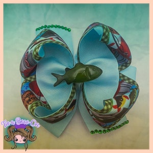 Gone Fishing Hairbow | Daddy&#39;s Fishing Buddy | Ribbon Bows | Boutique Bows | Girls Accessories | Big Bows | Outdoors Bows