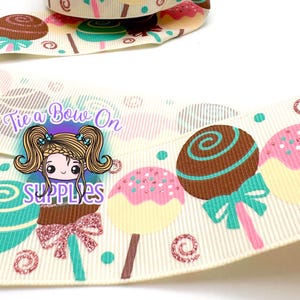 Cake Pops 1.5&quot; Single-Sided Ink and Glitter USDR Grosgrain Ribbon | Food Themed Ribbon | Designer Ribbon | Ribbon For Hairbows and Crafts