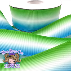 Green, White & Blue Ombre&#39; | 3/8&quot; or 1.5 USDR Double-Sided Grosgrain Ribbon | Ribbon for Hairbows or Crafts | Color Fade Ombre&#39;