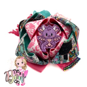 Dragon Back To School | Twisted Boutique Bow | Over the Top Bow Boutique Bow | Girls Accessories | Big Bows | Ribbon Bows | Dragon Bow