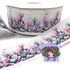 Starfish & Coral Reef Ribbon | 3/8&quot; or 1.5&quot; USDR Single-Sided Grosgrain Ribbon | Ribbon for Hairbows or Crafts
