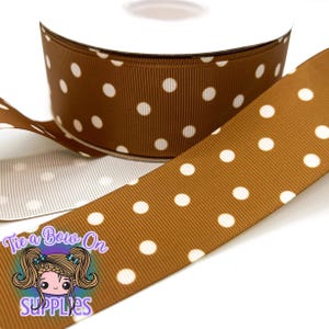 Cream Dots on Brown Ribbon | 3/8 or 1.5&quot; USDR Single-Sided Grosgrain Ribbon | Ribbon for Hairbows or Crafts | Fall Ribbon | You chose width