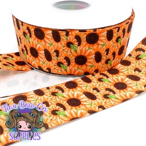 Sunflower Ribbon | 3/8&quot; or 1.5&quot; USDR Single-Sided Grosgrain Ribbon | Ribbon for Hairbows or Crafts |Yellow and Brown Sunflower