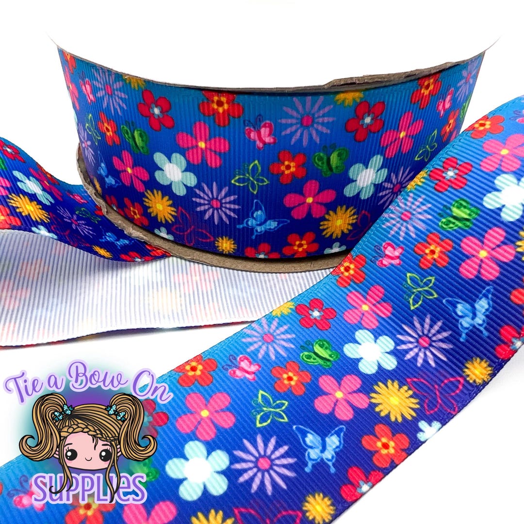 Flowers and Butterflies Ribbon | Deep Blue | 38/