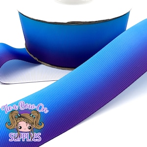 Blue Purple Ombre Color Fade Ribbon | 3/8&quot; or 1.5&quot; USDR Single-Sided Grosgrain Ribbon | Ribbon for Hair Bows and Crafts