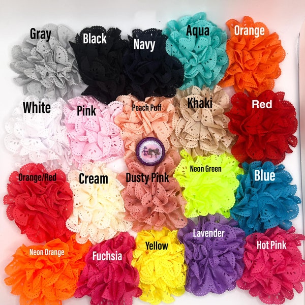 Eyelet Lace Fabric Flower for Crafts, Headbands. Hairbows, Maternity Sashes, You Choose Colors 4" Wide