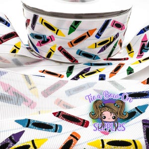 Crayons Ribbon | 1.5" Ink and Glitter USDR Grosgrain Ribbon | School Themed Ribbon | Choose your Background Color | Ribbon for Hairbows
