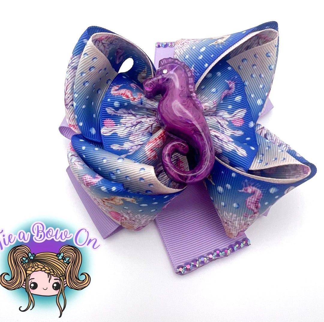 Sea Horse Wavey Boutique Bow |big Bows | Ribbon Bows | Summer Bows ...