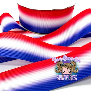Red, White and Blue Ombre | 3/8&quot; or 1.5&quot; USDR Double-Sided Grosgrain Ribbon | Patriotic Ribbon | Ribbon for Hairbows and Crafts