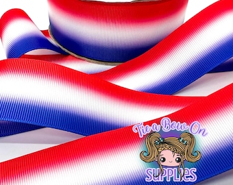Red, White and Blue Ombre | 3/8" or 1.5" USDR Double-Sided Grosgrain Ribbon | Patriotic Ribbon | Ribbon for Hairbows and Crafts