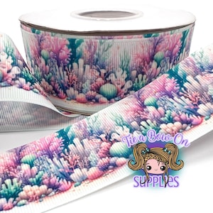 Coral Reef Ribbon | 3/9&quot; or 1.5&quot; USDR Single-Sided Grosgrain Ribbon | Ribbon for Hairbows or Crafts | Summer Themed Ribbon