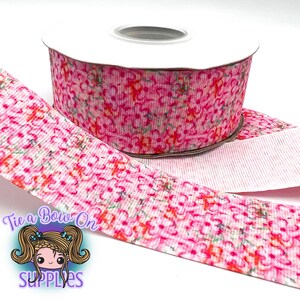 Pink Flowers Ribbon | 1.5&quot; USDR Single-Sided Grosgrain Ribbon | Ribbon For Hairbows or Crafts