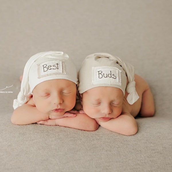 Best buds, Twin gift,gift for baby,baby name hat, twins, Personalized Newborn hat, twins knot hats, personalized twin hat, baby hat, gift