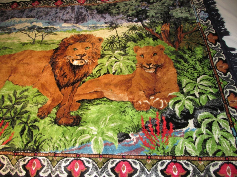 Vintage Tapestry Wall Hanging / Home Decor Lions in Jungle Etsy