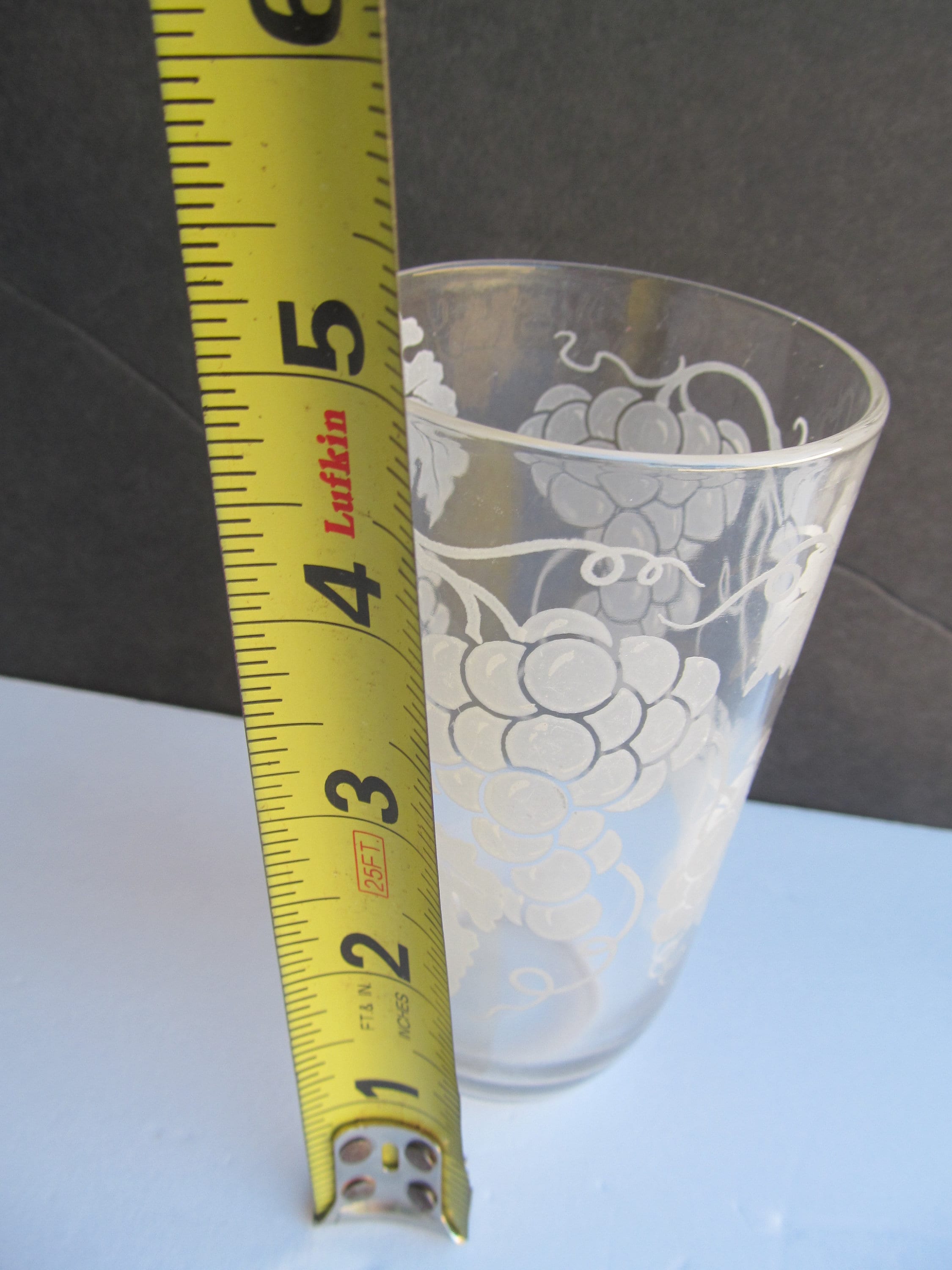 Vintage Glass Tumbler / White Etched Glass and Grape Leaves Etsy