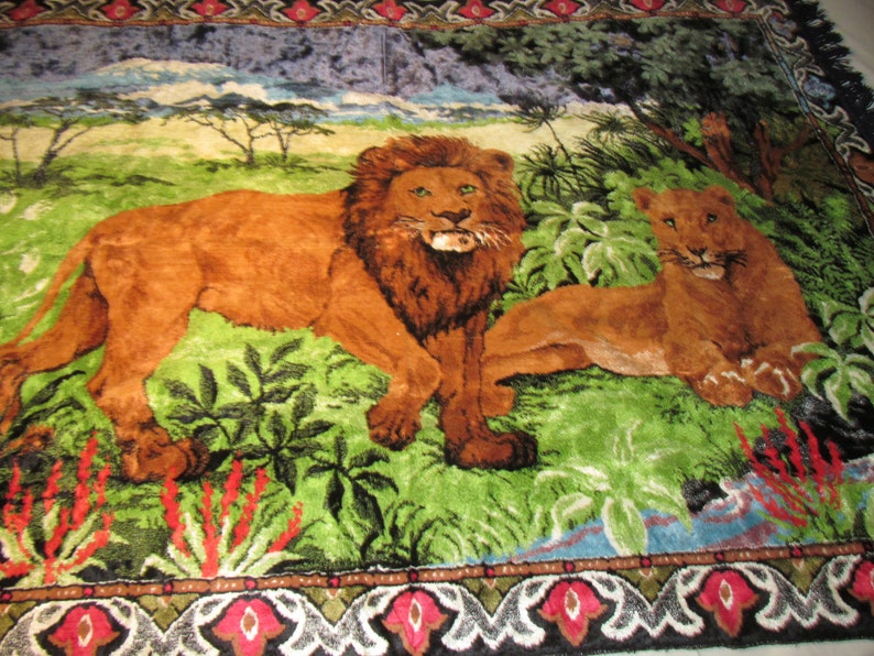 Vintage Tapestry Wall Hanging / Home Decor Lions in Jungle Etsy