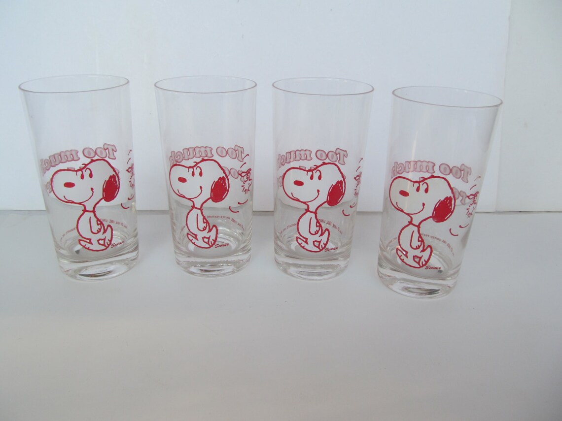 Peanuts Snoopy Glasses TOO Much Root Beer set of 4 Etsy