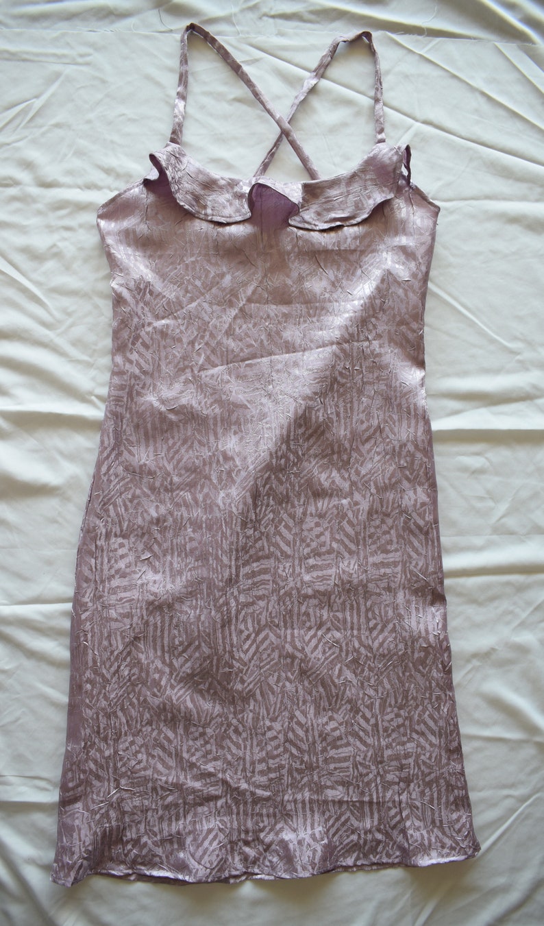 Lavender strappy slip dress with ruffle